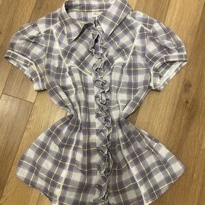Vintage y2k Dynamite tight ruffle Plaid Shirt